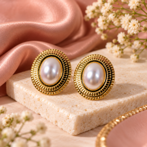Pearl Oval Stud Earrings