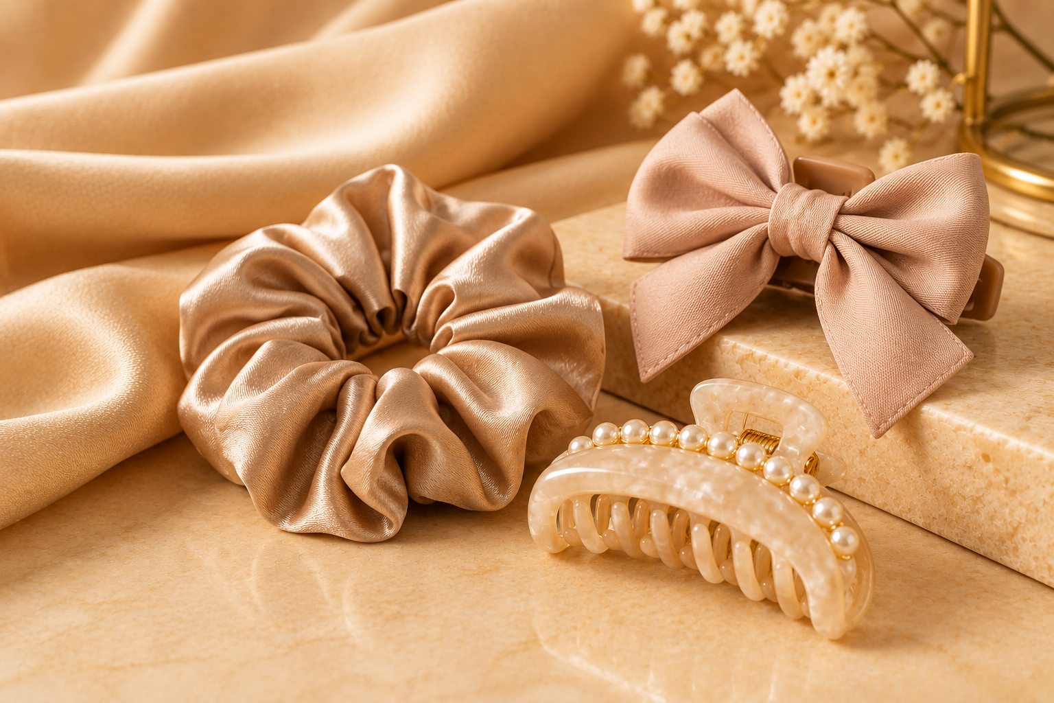 Luxe Champagne Hair Accessories Still Life